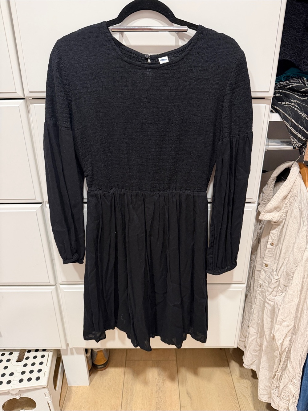 Old Navy Black Long-Sleeve Smocked Waist Dress